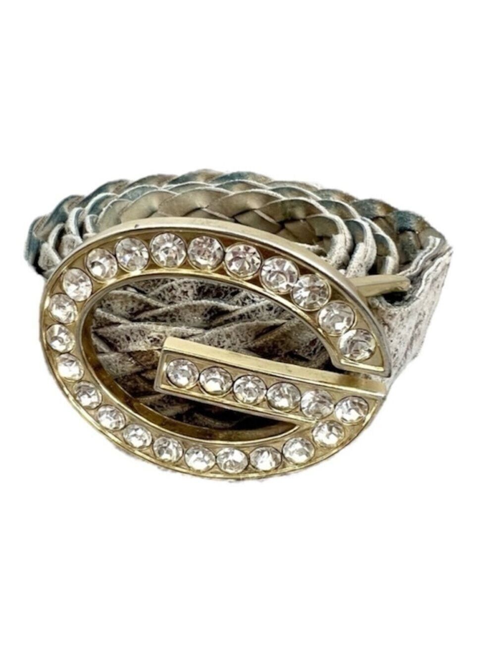 GUESS gemstone braided metallic champagne belt M